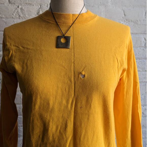 Vintage Yellow Crewneck Longsleeve Tee Thrashed Print Single Stitch Tshirt Top - Picture 4 of 11